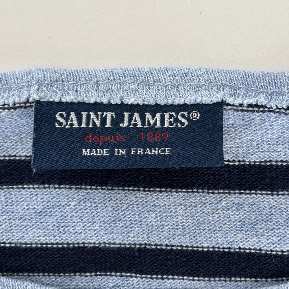 Saint James Top Womens Breton Blue Striped M Boatneck Long Sleeve Preppy France - Picture 3 of 12